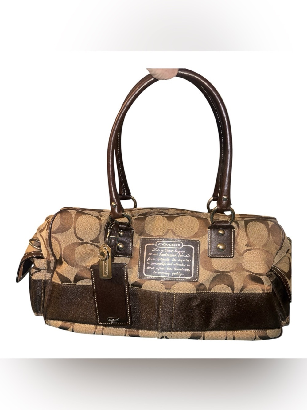 COACH Signature Brown Leather 2Way Boston Bag Travel Shoulder Authentic